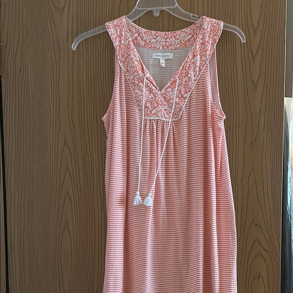 Midnight by Carole Hochman Coral and White Striped Dress